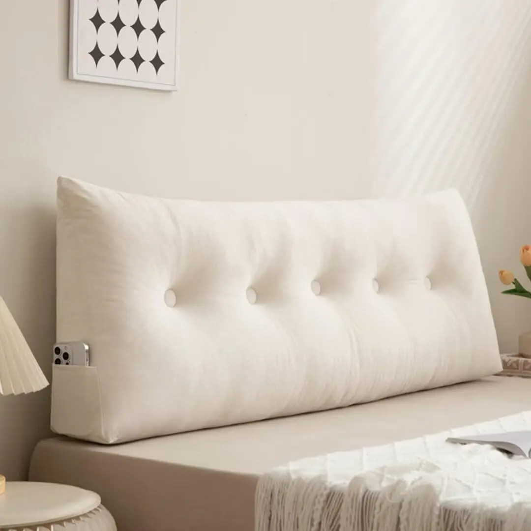 Headboard Wedge Pillows Twin XL Beige Large Dorm Bed Bolster Cushion for Headboard Plush Daybed Pillow for Rest Bolster Bunk Bed,39 * 4.7 * 15.7in