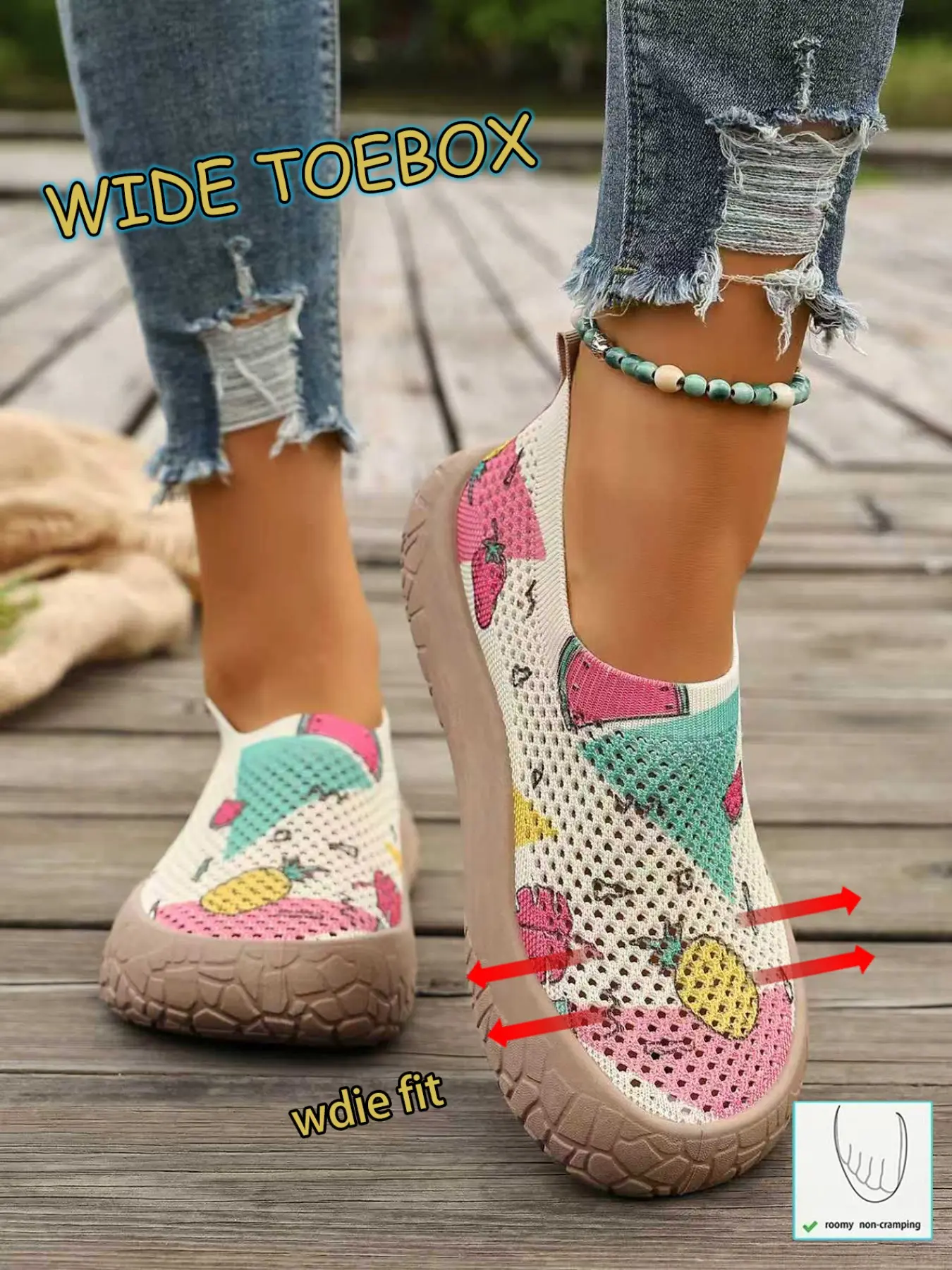 Women's Wide Fit Round Toe Low Top Boho Sandals, Floral Print Fabric Upper, Casual Summer Footwear for Outdoor Activities, Wide Toe Box Sandals