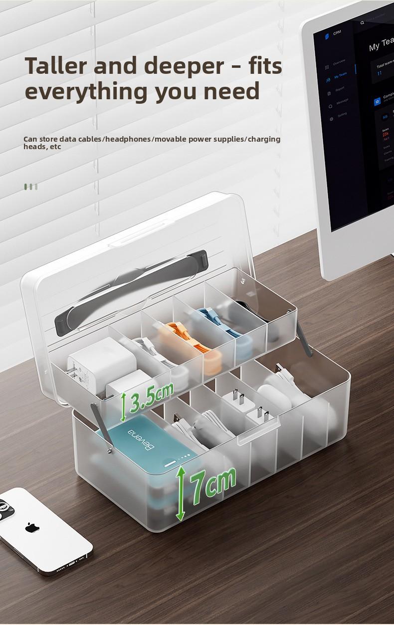 Data cable storage box with compartments, cable organizer, mobile phone charging cable desktop drawer, dustproof flip-top storage box Data cable storage box with compartments, cable organizer, mobile phone charging cable desktop drawer, dustproof flip-top storage box