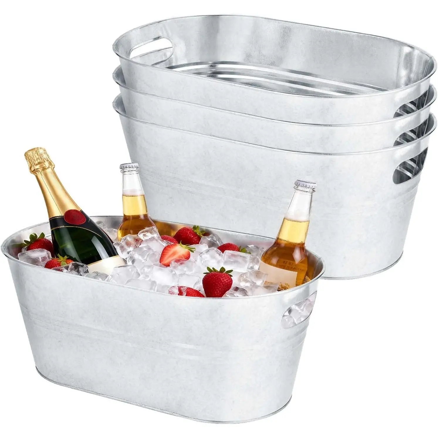 3 Pack 4 Gallon Galvanized Ice Buckets Metal Champagne Drink Cooler Storage Ice Tub with Handles for Beer Cocktails Wine Beverage Home Parties Bar Cooling Supplies