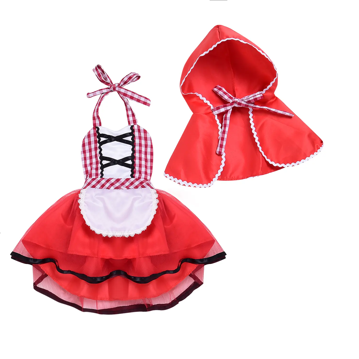Baby Girls Deluxe Little Red Riding Hood w/Cape Cloak Halloween Fancy Dress Up Costume Storybook Fairy Tale Outfits