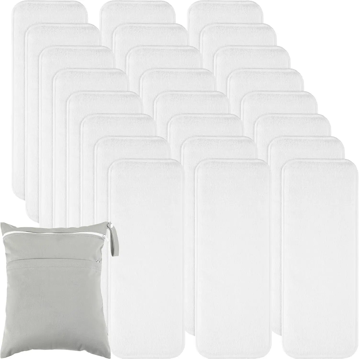 24 Pack Reusable Newborn 3 Layer Absorbent Breathable Overnight Microfiber Cloth Diaper Inserts Nappy Liners with an Extra Bag