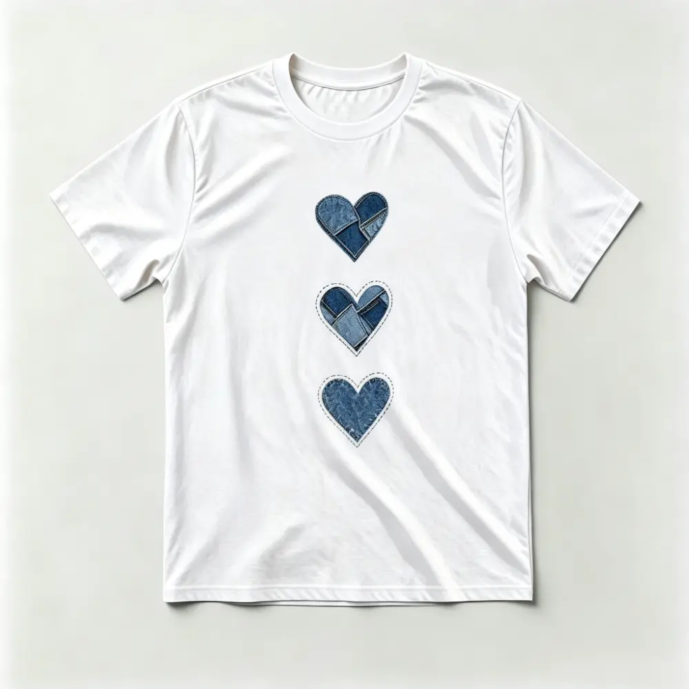 Women's Graphic T-Shirt with Denim Heart Print, Cute Casual Short Sleeve Streetwear Top for Women's Summer Fashion, Tshirt, Apparel T Shirt