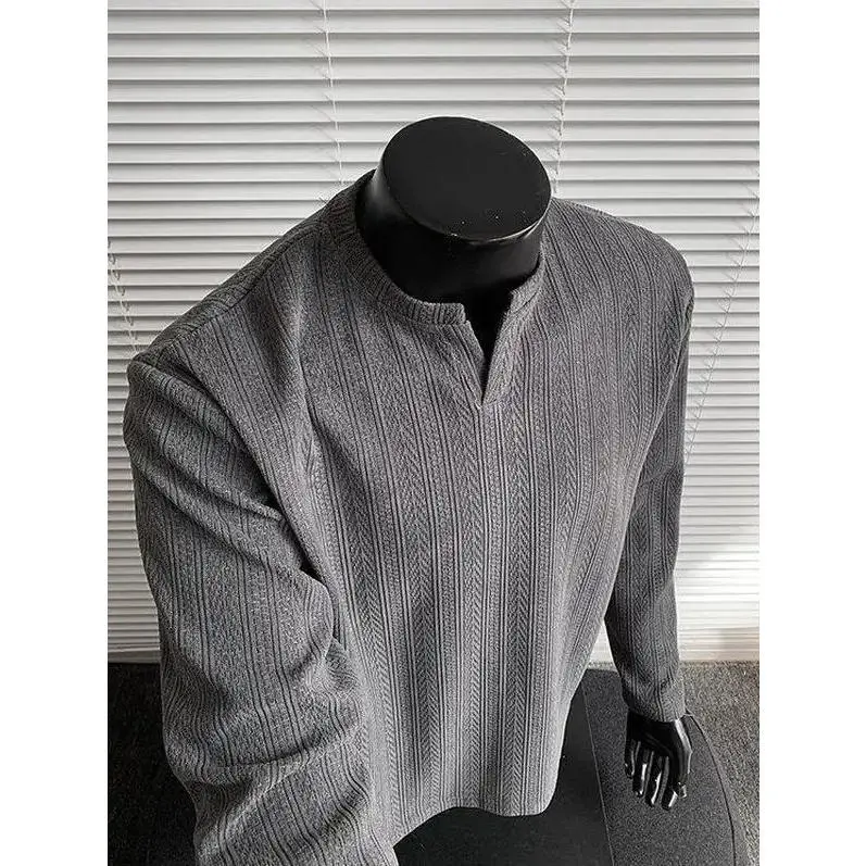 Men's Ribbed V-Neck Sweater, Premium Heavyweight Long Sleeve Pullover, Loose-Fitting Top for Effortless Casual Style, 2Xl, Christmas, Polyester, Wheat-Stalk Texture, Knitted, Knitwear, Thanksgiving