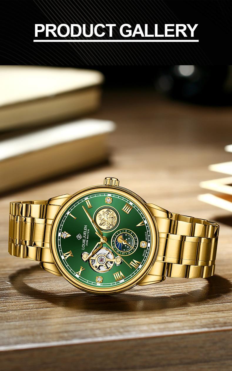 2025 New Luxury Authentic Men's Watch Swiss Automatic Mechanical Movement Original Business Watch LOUIEJUELEN Brand Luminous Display Waterproof Stainless Steel Strap Men's Watch