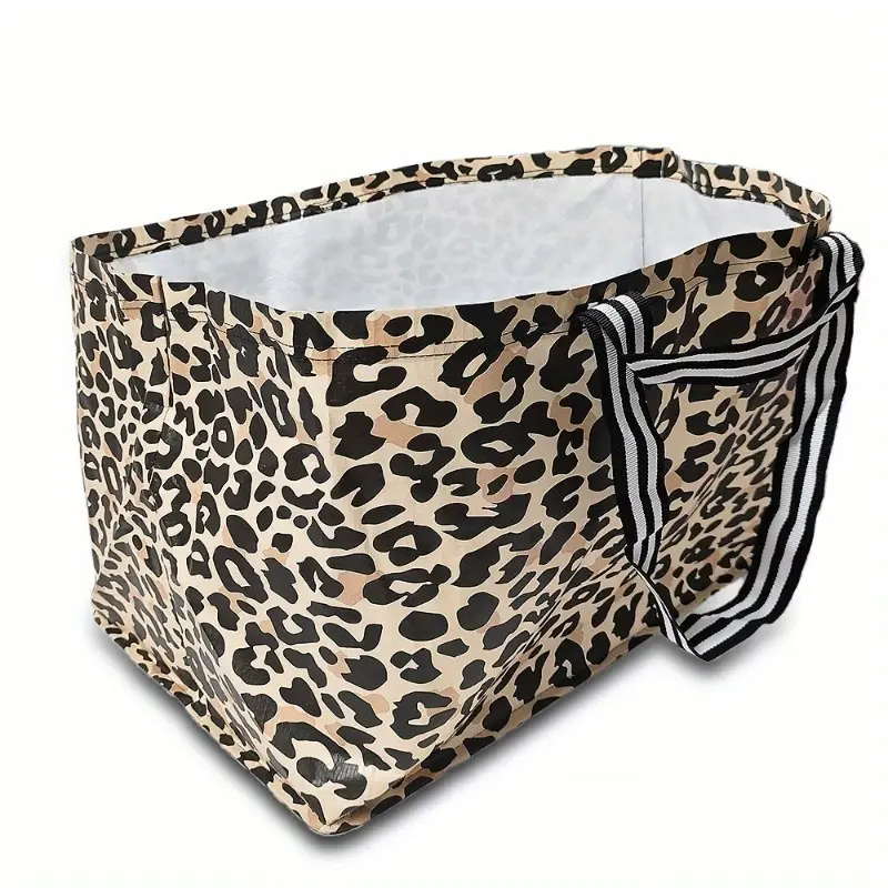 1pc Collapsible Leopard Print Oversized Storage Bag - Durable Plastic Laundry & Wardrobe Organizer for Home Relocation, Travel, Camping - Spacious Black & White Design Portable Travel Organizer
