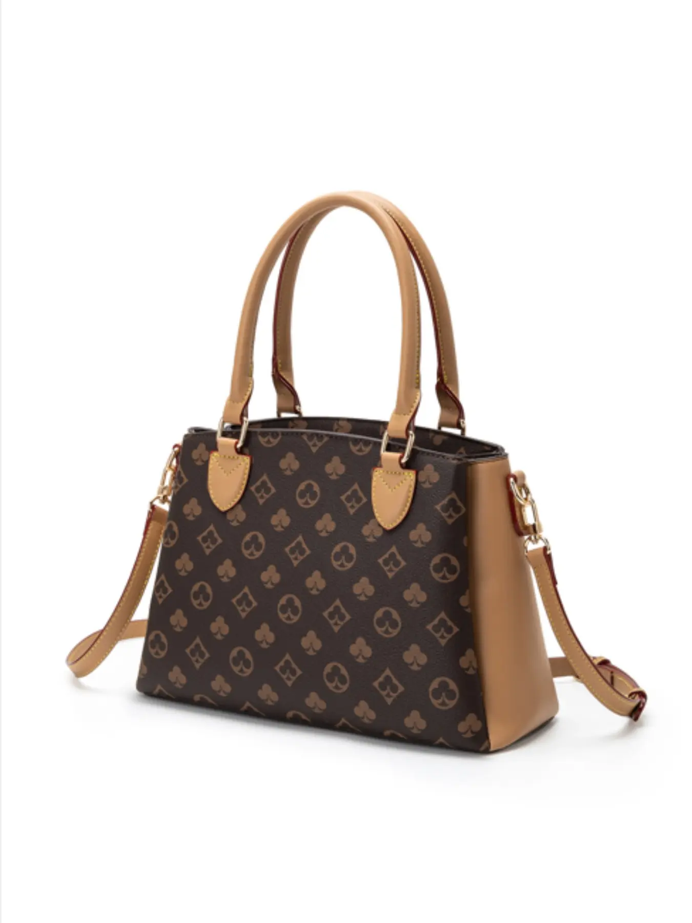 Vintage Monogram Satchel Handbag for Women, Classic Top Handle Tote Purse, Detachable Strap Crossbody Shoulder Bag, Retro Print Bag for Work Daily Commute Shopping