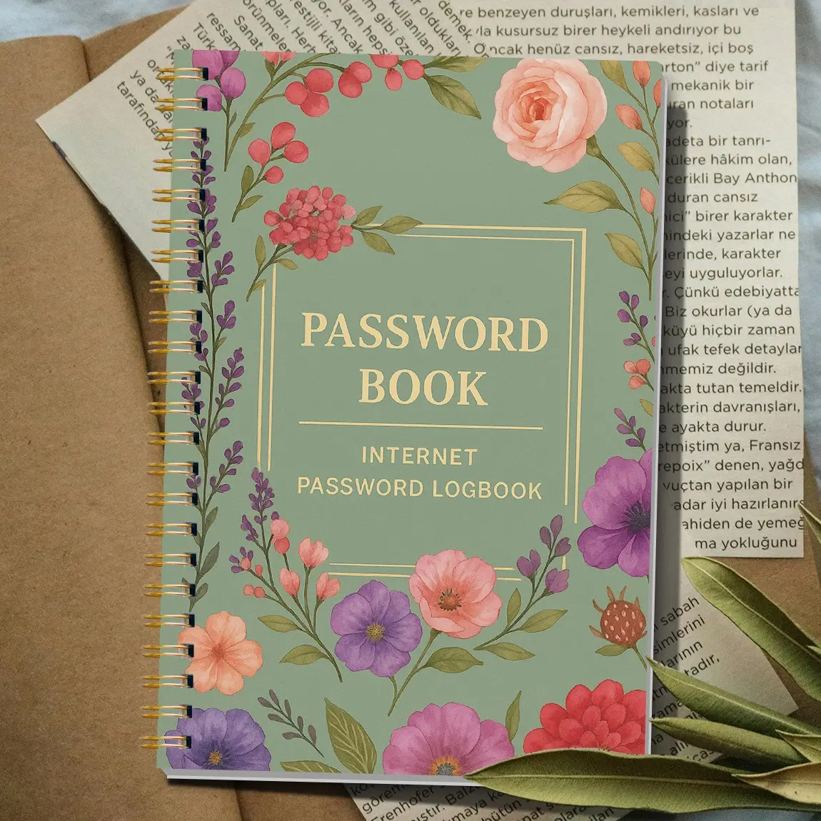 A5 Spring Floral Password Book, Password Journal, Spiral Bound Internet Password Logbook, Fresh Desk Organizer with Tabs, Aesthetic Planner Gift