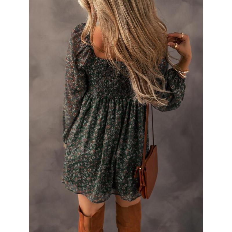 Women's Ditsy Floral Print Sweetheart Neck Shirred Back Dress, Bohemian Elegant Fashion Chic Bishop Sleeve Dress for Feminine Daily Holiday Vacation Wear, Ladies Dress for All Seasons, Casual Summer Boho Chic Womenswear, Casual Loose Dress Women's Ditsy Floral Print Sweetheart Neck Shirred Back Dress, Bohemian Elegant Fashion Chic Bishop Sleeve Dress for Feminine Daily Holiday Vacation Wear, Ladies Dress for All Seasons, Casual Summer Boho Chic Womenswear, Casual Loose Dress