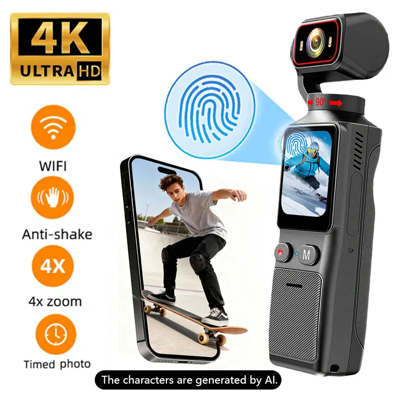 Vlogging Camera with 4K Videos, 1.69inch Touch Screen, ElS Stabilization, WIFI Connection, Touchscreen Operation Is More Convenient, Suitable for Travel Daily Life Recording, Video Camera for Photography