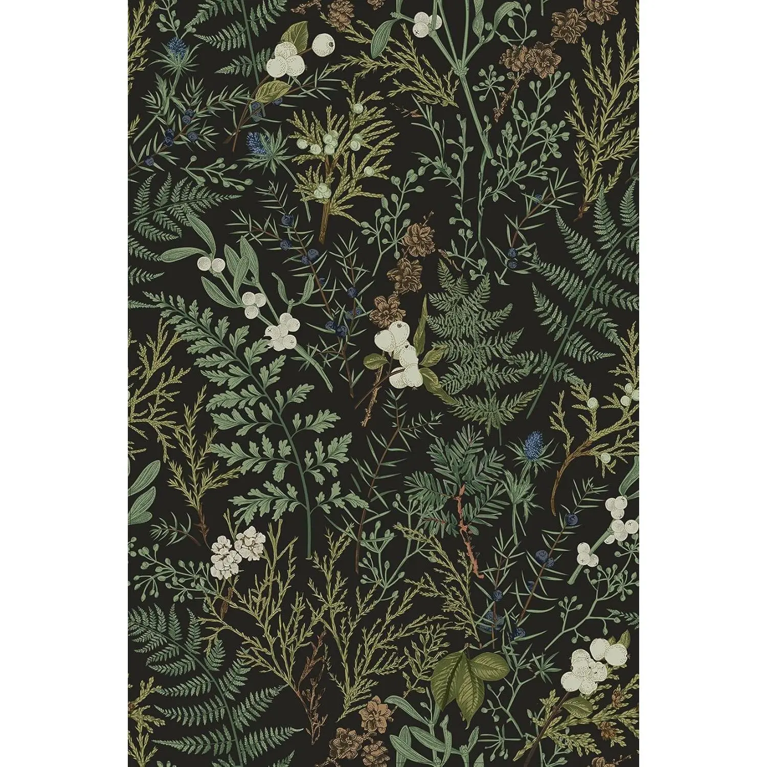 Indoor Decorative Rectangular Dark Green Fern Botanical Self-Adhesive Vinyl Shelf Liner, 17.5x117" Contact Paper for Kitchen Cabinets, Dresser, Dollhouse Walls, Arts Crafts Decals