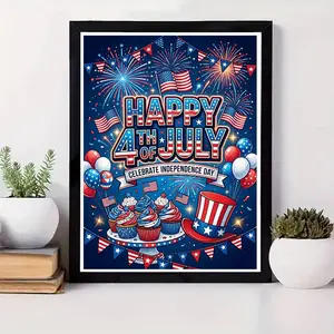One Piece 2D Flat Unframed Handmade DIY Diamond Painting Kit American Independence Day Theme With Fireworks Flag Cupcakes Top Hat Elements Festival Decoration Home Wall Cross-border E-commerce Gift