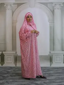 Middle Eastern Women's Scarf-Style Prayer Robe, Long Loose Maxi Comfortable Printed Dress, Elegant Floral Trim Design, Perfect for Daily Wear