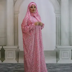 Middle Eastern Women's Scarf-Style Prayer Robe, Long Loose Maxi Comfortable Printed Dress, Elegant Floral Trim Design, Perfect for Daily Wear, Modest Muslim Clothing