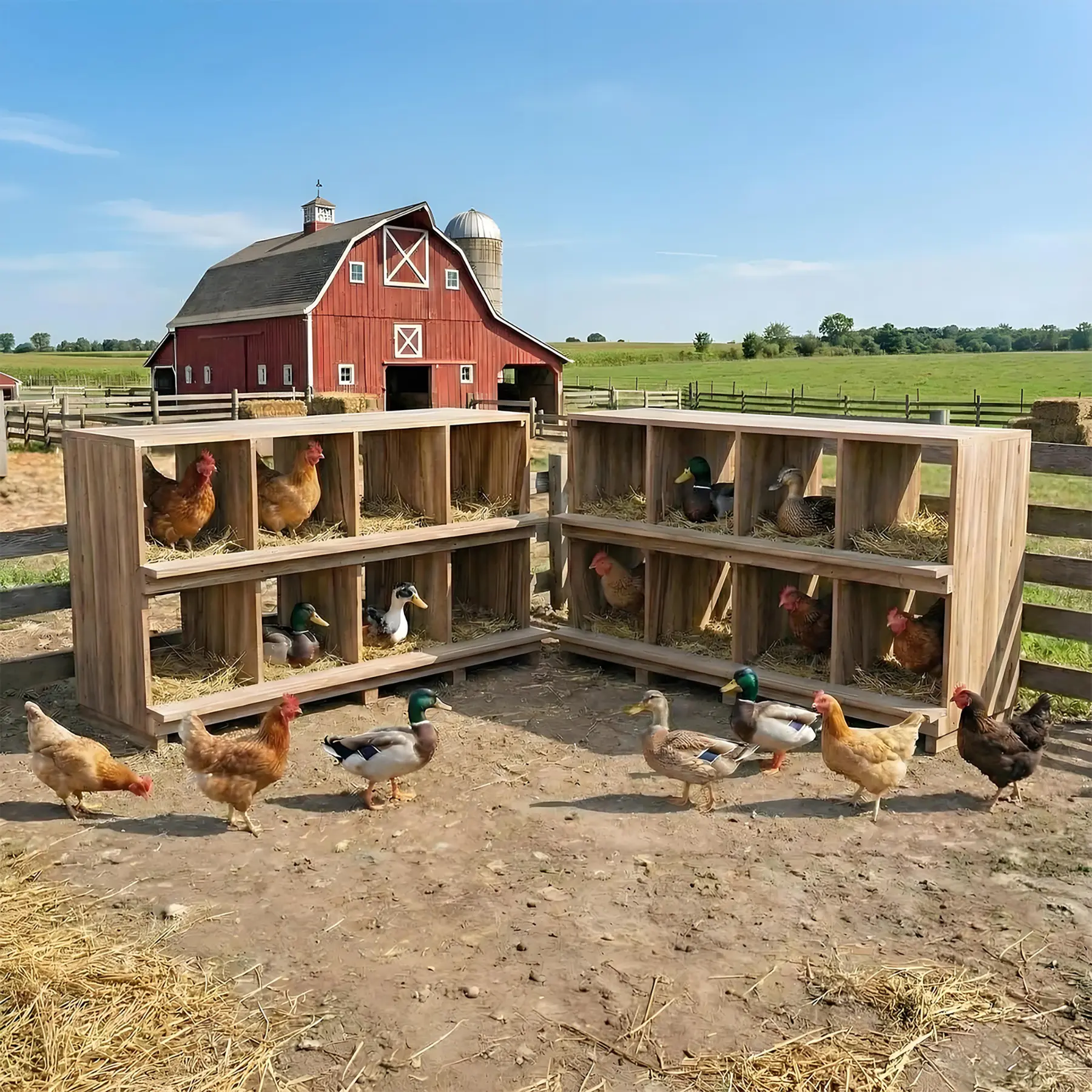 50.2'' 8-Compartment Wooden Nesting Boxes for Chickens with Perches – Wall or Floor Mount – Chicken Nesting Box Prevents Egg Breakage – Secure Roosting for Chickens, Ducks, Hens, and Small Poultry