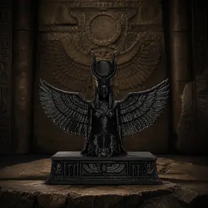 Egyptian Winged Goddess Statue Ornament, Sun Disk Bull Horn Headpiece, Ancient Egyptian Guardian God Decor, Home & Office Decoration Gift