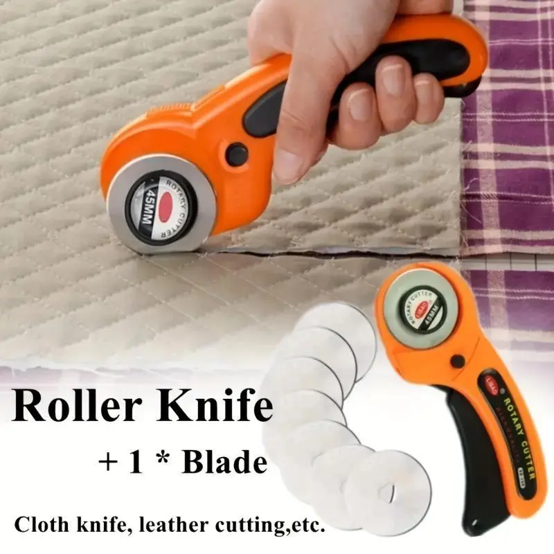 1pc 45mm Patchwork Roller Wheel Knife Cloth Cutting Knife Leather Paper Fabric Craft Fabrics Rotary Cutter Crafting Sewing Tools DIY Sewing Accessories