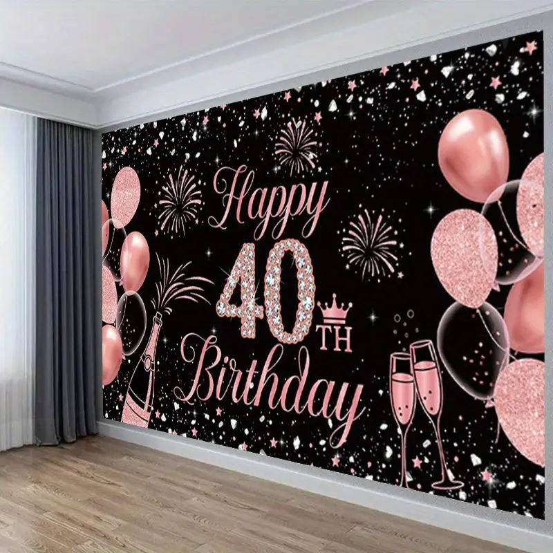 One YSW 40th Birthday Background Banner, suitable for female 40th birthday party decoration, includes 40-digit balloons, spiral patterns,