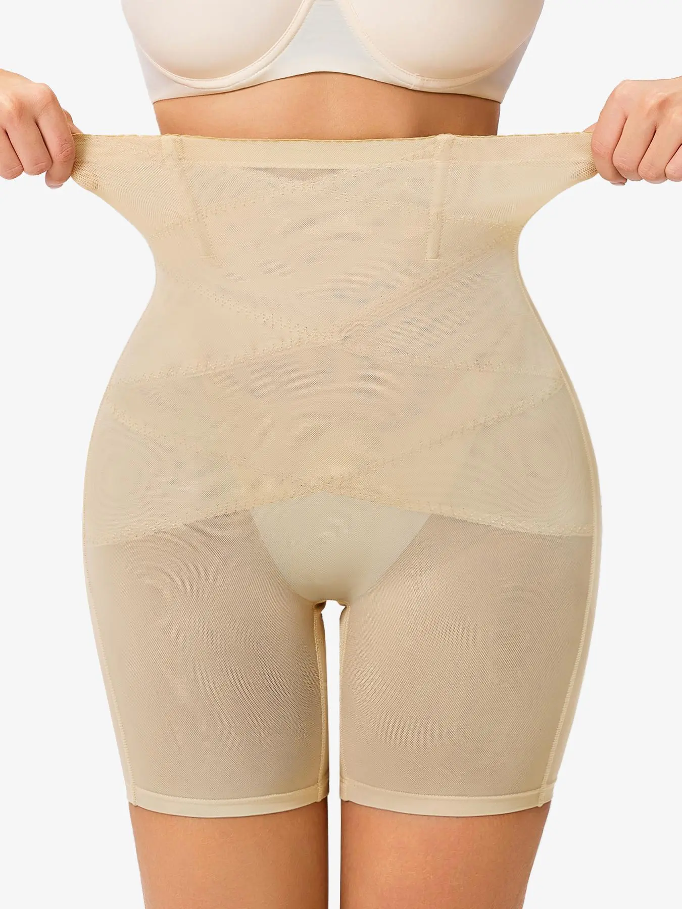 Women's Solid Sheer High Waist Shapewear Shorts, High Stretch Gentle Tummy Control Shaper, Ladies Underwear Shapewear Bottoms for Daily Wear