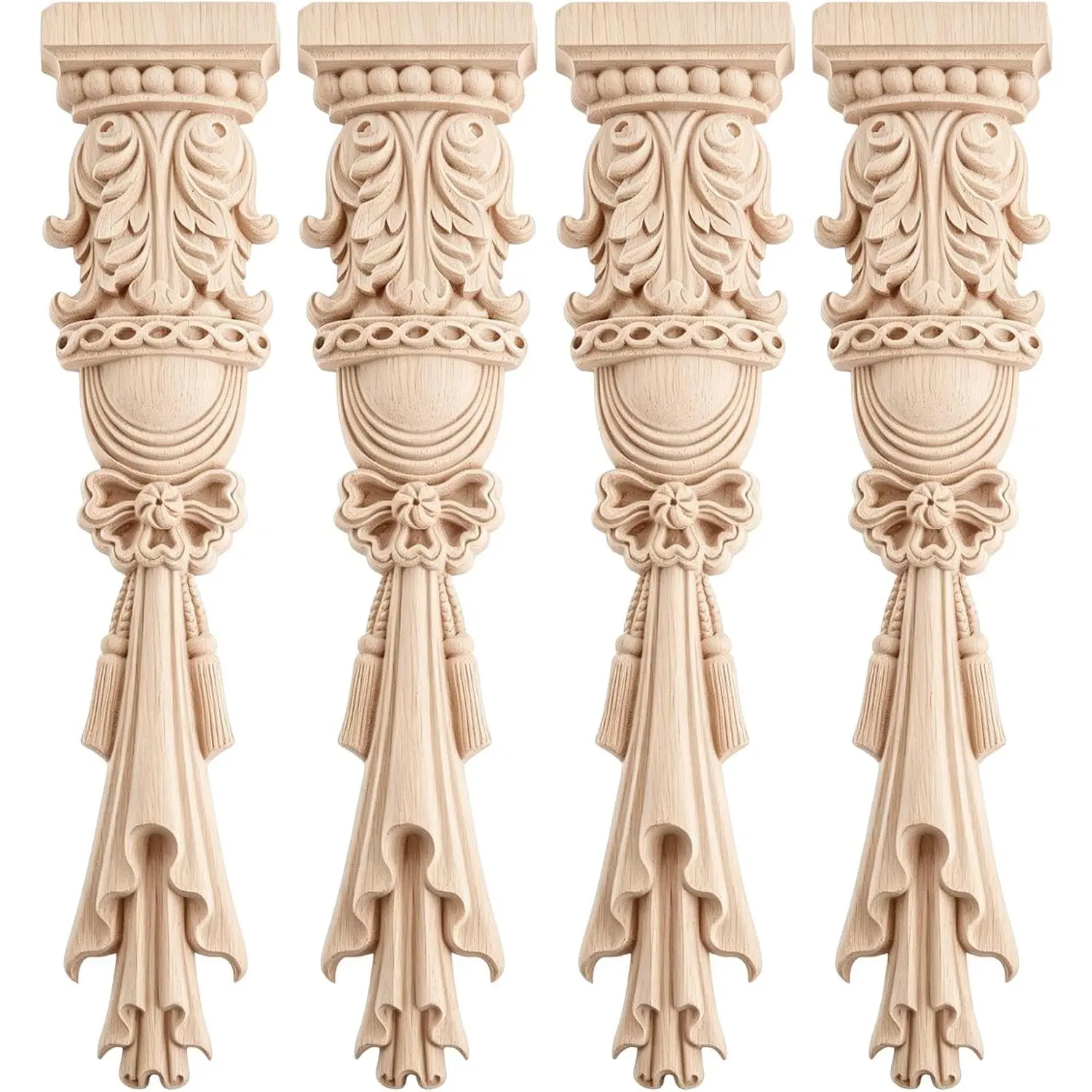 4Pcs Wood Carved Appliques Onlays Unpainted Carving Decals Mouldings Trim | Fireplace Furniture Decals for Door Frame Rome Column Wall Mantel Dresser Mirror Wardrobe Home Kitchen, 30x7cm/11.81"x2.76"