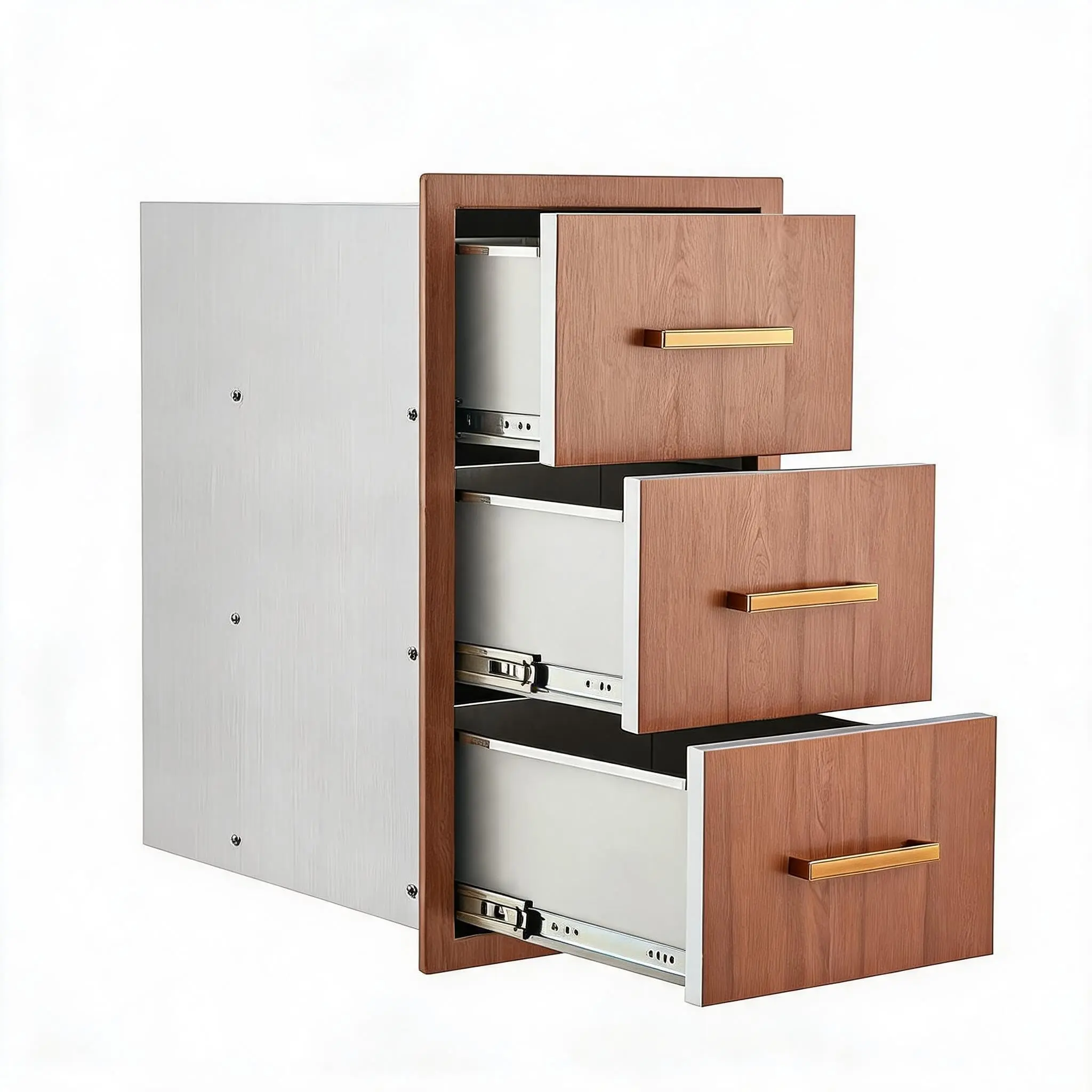 GARVEE Outdoor Kitchen Triple Access Drawers (16X28.5x20.5" in) with Stainless Steel Handles, Flush Mount Design for BBQ Islands, Patio Grill Stations, All Seasons Camp Kitchen Use