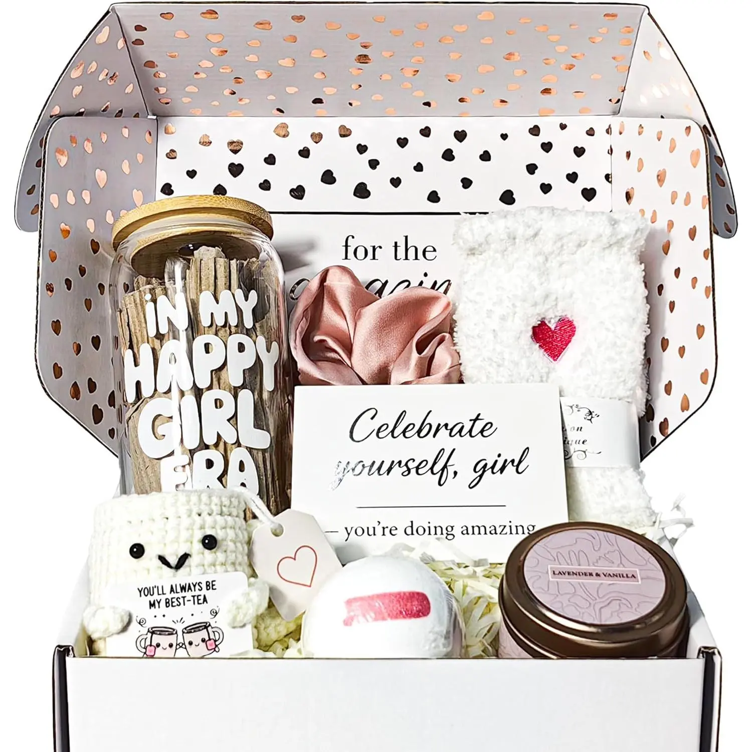 Bestie Birthday Gifts for Women, Friendship Gifts for Women,    Basket Galentines Gifts Valentines Day  for   Care Box with 16oz Glass Cup