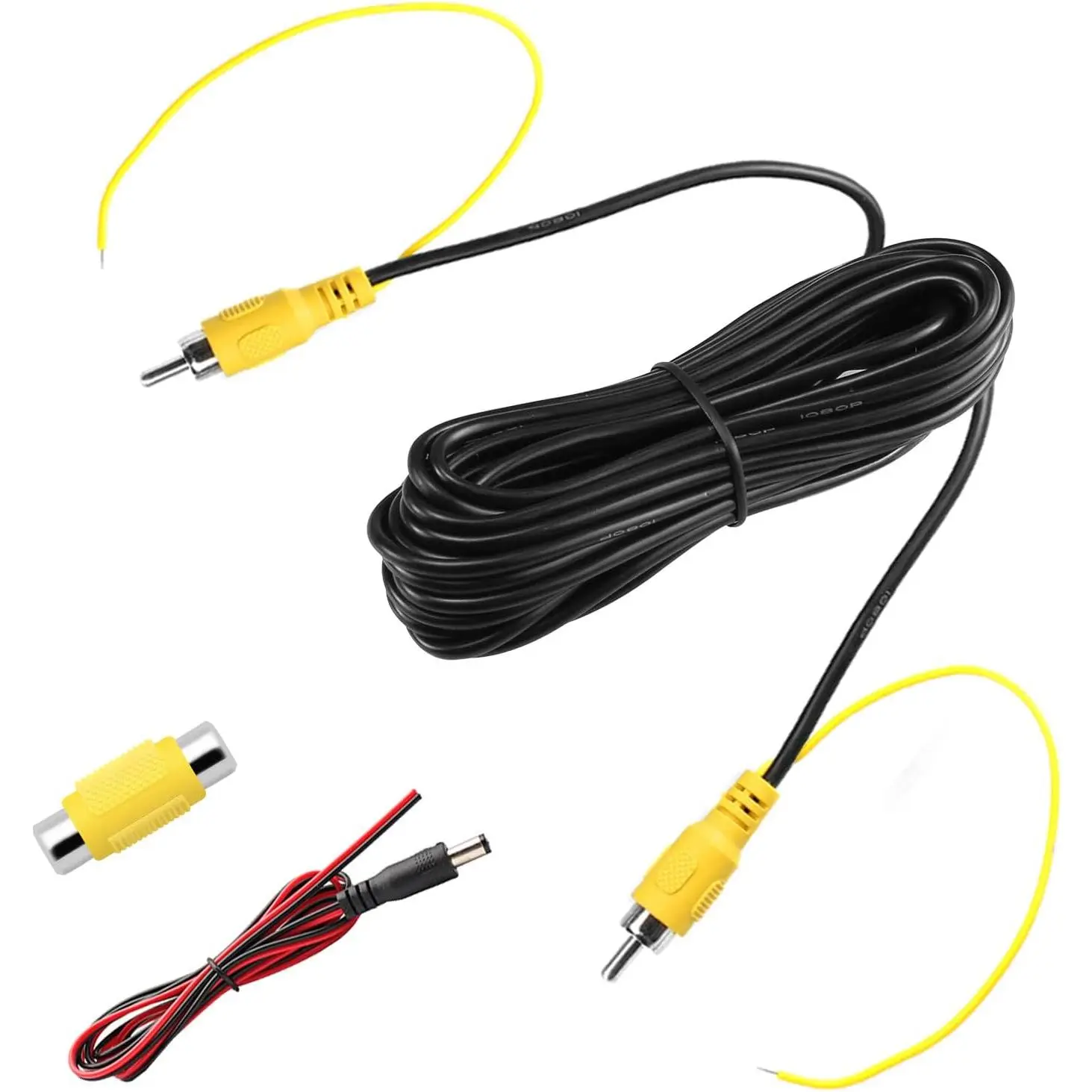 Upgraded Double-Shielded (19.69FT / 6M), AV Video Extension  with Yellow  Video Female to Female Coupler and Power  for  and Backup Rear View Camera Connection