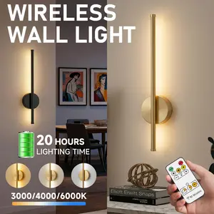 1/2Pcs Rechargeable Wall Lamp, Modern LED Black/Gold 50cm Linear Design Home Decor Indoor Wall Light, Wireless Magnetic Mounting, Remote-Controlled Three-Color Dimming, For Bedrooms, Living Rooms, Home Offices, Hallways, Rechargeable Wall Sconces