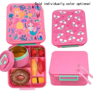 Kids lunch box, leakproof container (4 compartments), portable snack box, BPA-free, dishwasher safe, microwave safe