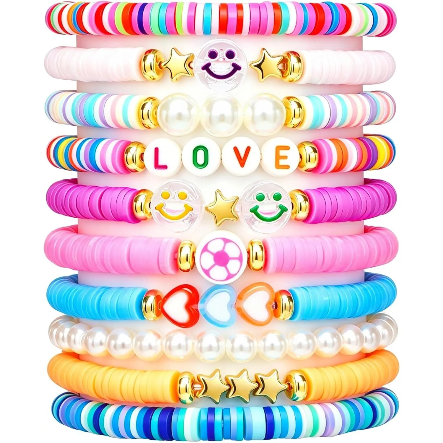 Friendship Bracelets for Girls, 10-Piece Cute Preppy Beaded Bracelet Set for Teen Girls, Matching Bracelets for Friends, Birthday Gifts for Daughter Granddaughter Niece