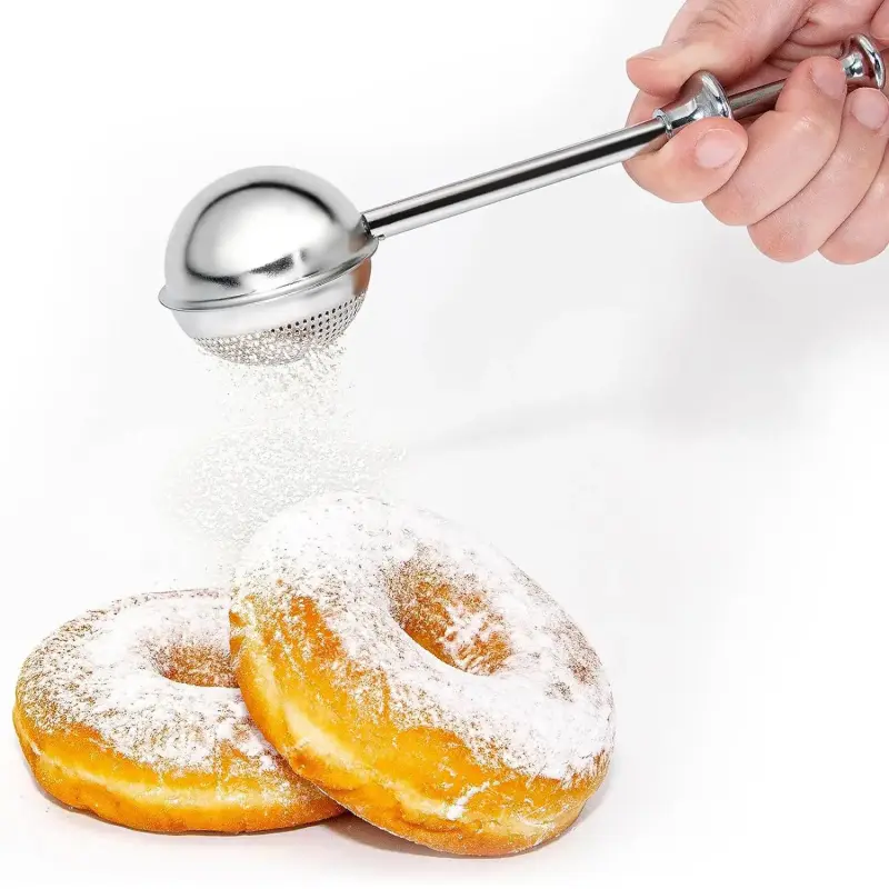 1PC Stainless Steel Flour Duster Long Handle Flour Sifter Powdered Sugar Shaker Baking Tool Kitchen Gadget Ideal for Home Bakers Pastry Chefs Family Baking Utensils Baking Supplies