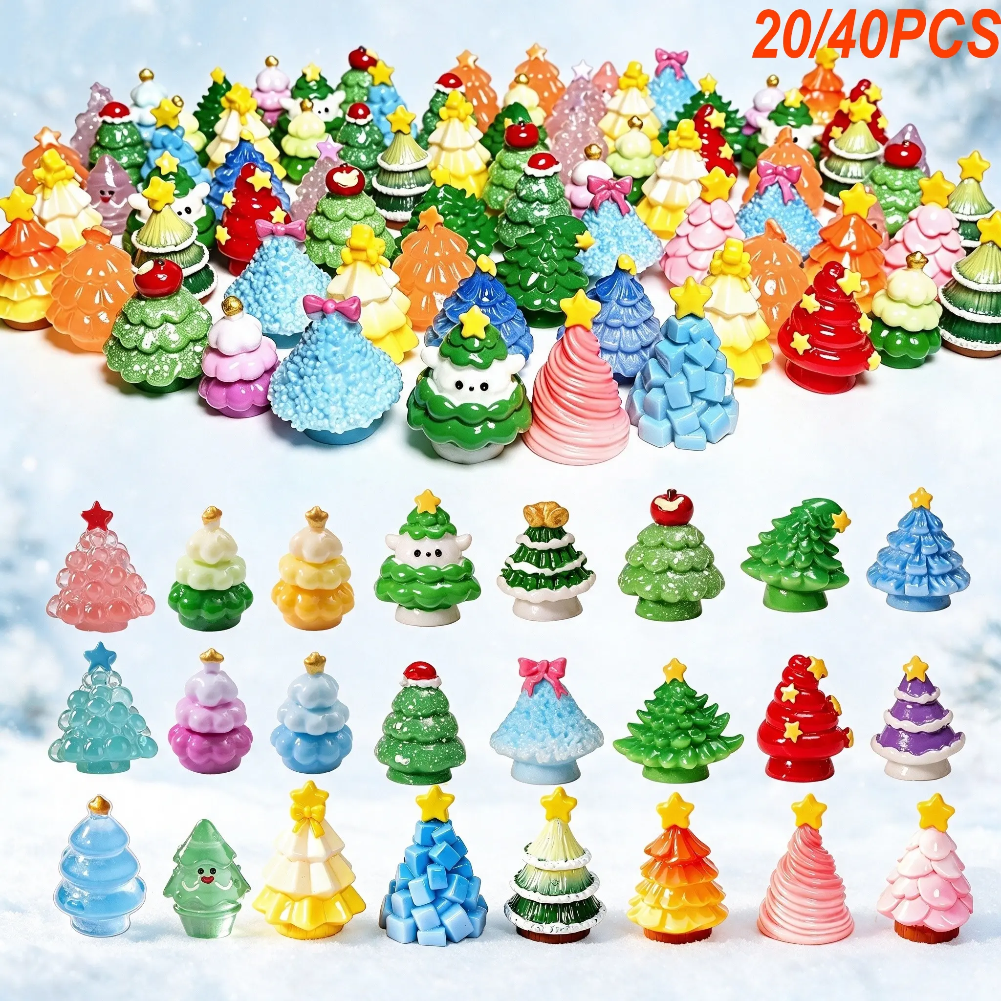 20/40 Mini Christmas Tree Resin Ornaments, Cute Desktop Decor, Mini Garden Décor, Christmas Decoration, Surprise Gift, Party Favor