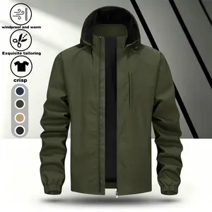 Solid color basic hooded assault jacket for men in spring and autumn, thin waterproof and windproof jacket, loose and versatile outdoor casual jacket