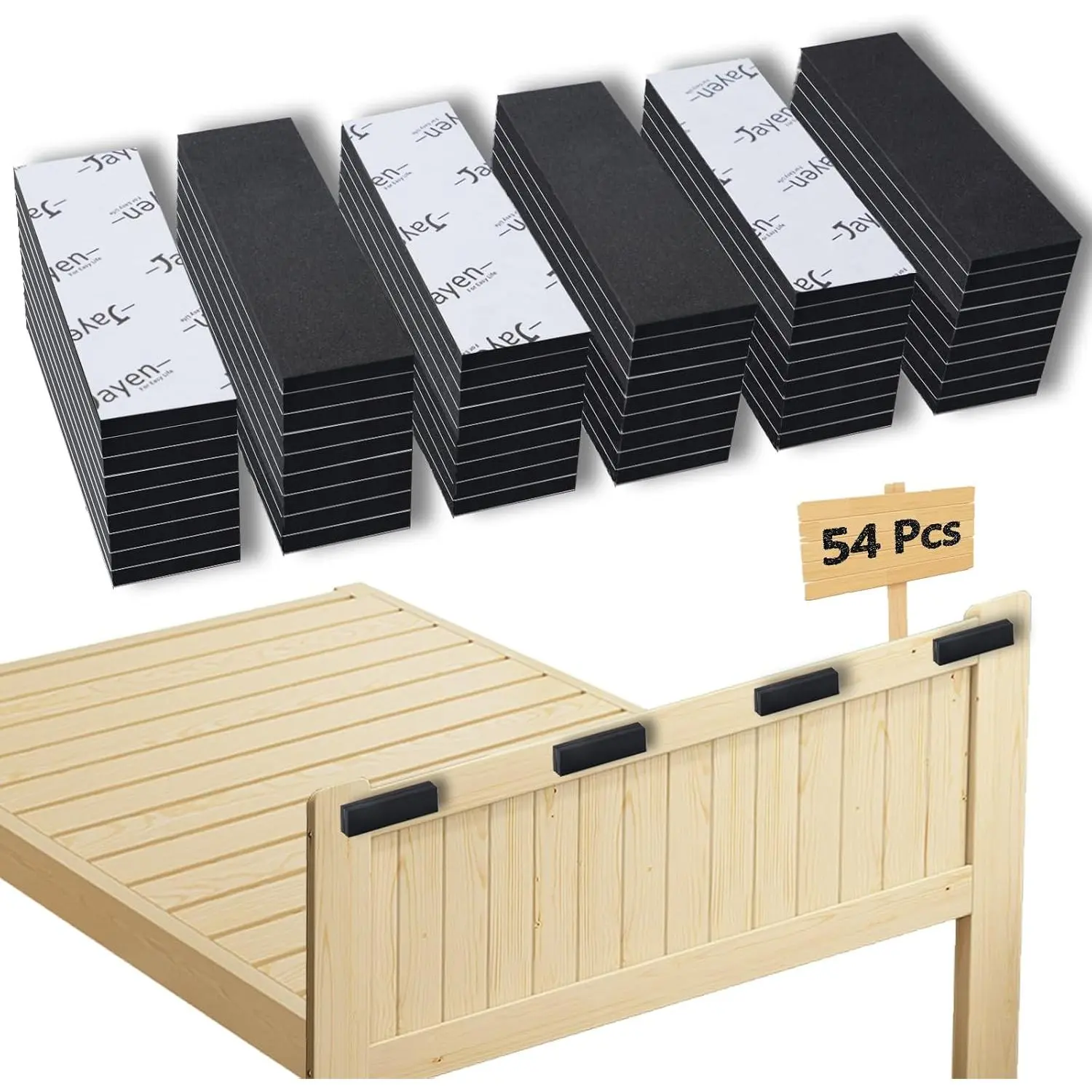 54 Pcs Furniture Wall Protectors, EVA Foam Anti-Collision Headboard Stoppers for Bed Frame, Anti-Shake Headboard Bumper for Any Furniture - Black