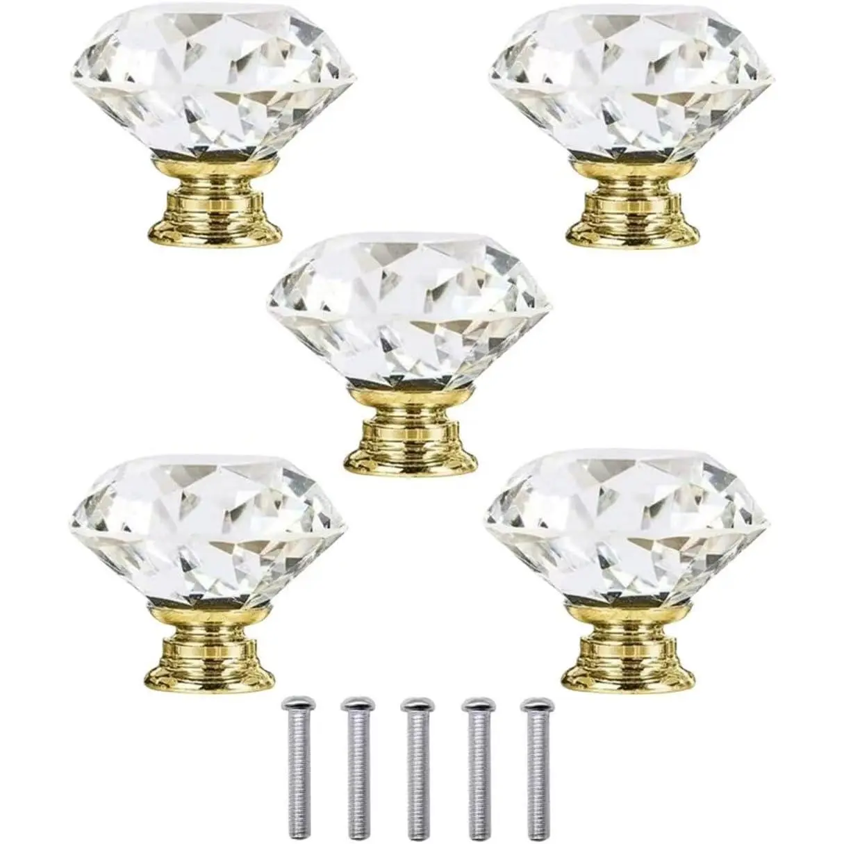 Metal Handle with Glass Rhinestones, Cabinet Knobs Cupboard Drawers Cabinet Dresser Bookcase Wardrobe () 5 count
