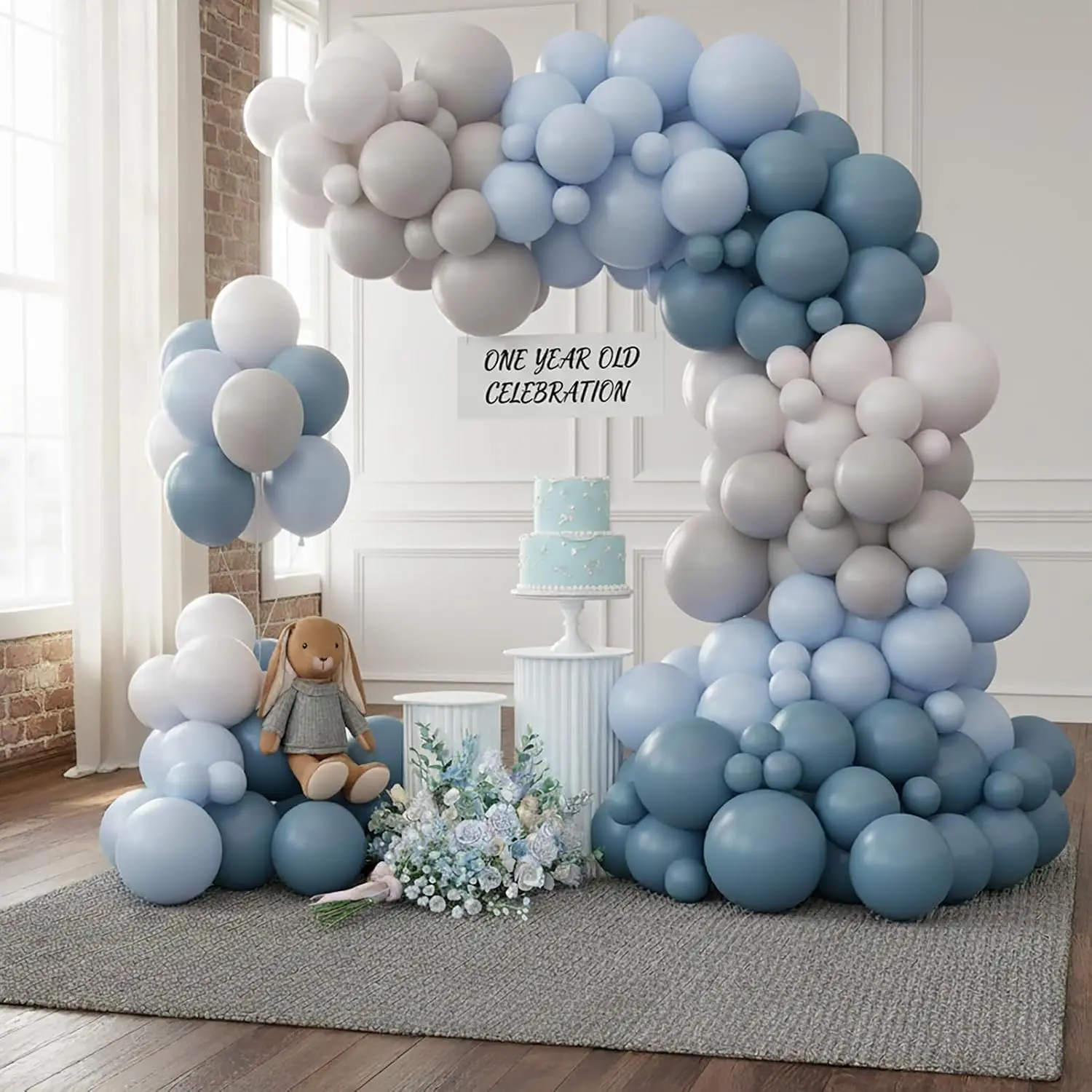 168 -  Balloon Arch Kit, Blue & Neutral Balloons Set, Includes Balloon Arch Stand Tools for  Shower Decorations & Party Backdrops (Multi - Size)