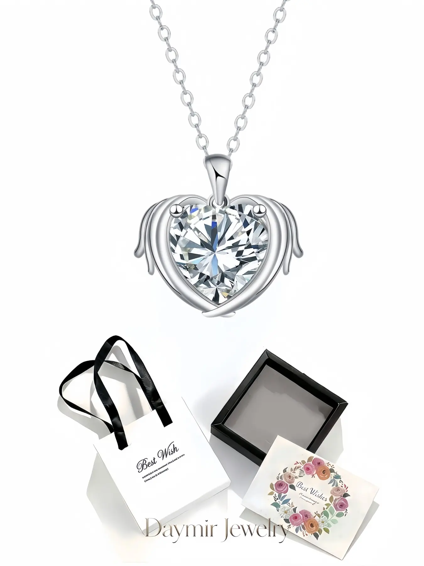 Heart Wing Sparkle Necklace, light luxury dazzling heart & wing gem pendant for women. Comes with delicate drawer jewelry box, perfect gifts for birthdays, Mother’s Day, Valentine’s Day, Christmas and anniversaries.