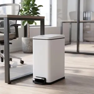 45L 12Gal Slim Stainless Steel Step Trash Can with Lid, Narrow Metal Kitchen Garbage Bin Equipped with Detachable Inner Bucket & Foot Pedal for Household Use