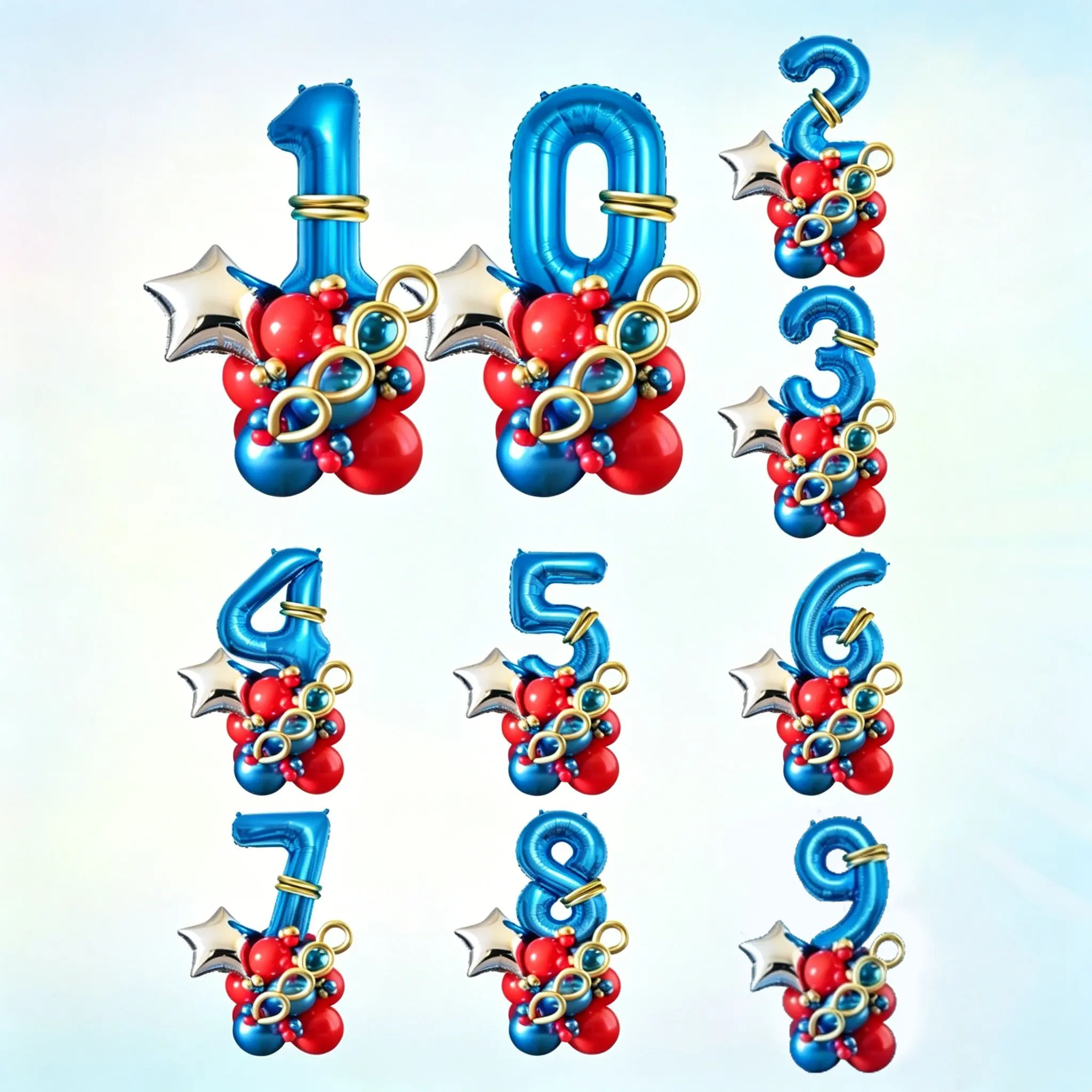 64 Blue Gold Number Balloon Set, Includes 32 Inch Blue Aluminum Balloons, 18 Inch Silver Star Balloons, Party Decorations, Birthday Decorations, Balloon Garland