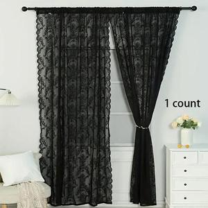 retro pattern textured sheer curtain, 1 count christmas decor lightweight lace decoration curtain for home living room bedroom, bedroom decor, home decor supplies, easy installation, boyfriend gift, christmas gifts, christmas decorations