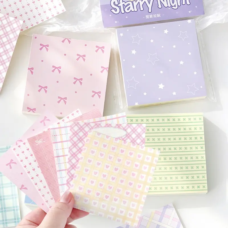 120 Sheets Sticky Note Pad 6 Bow Designs Cloud Whisper Theme Light Simple Hand Account Background Paper Diary Stationery Note Taking Supplies