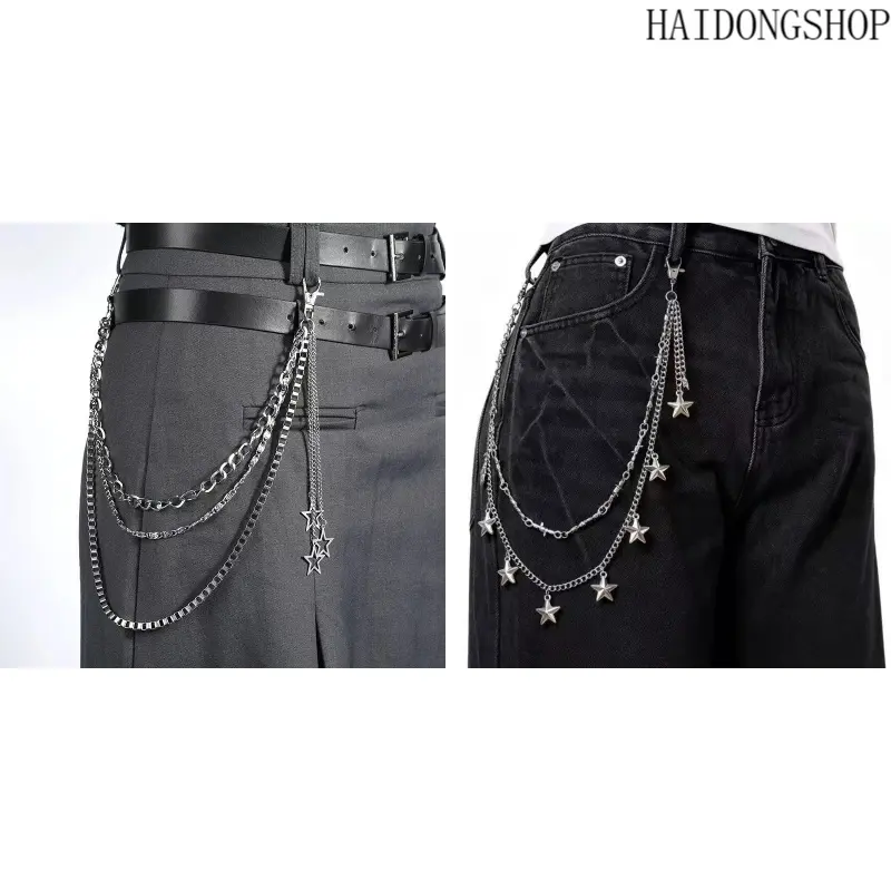 Silver Y2K Star Jean Pants Chain for Men & Women, Dainty Trendy Pocket Decor Chain, Punk Hip‑Hop Biker Style Waist Chain, Stackable Alloy Body Jewelry, Ideal Accessories for Party, Music Festival, Cosplay & Daily Street Outfits