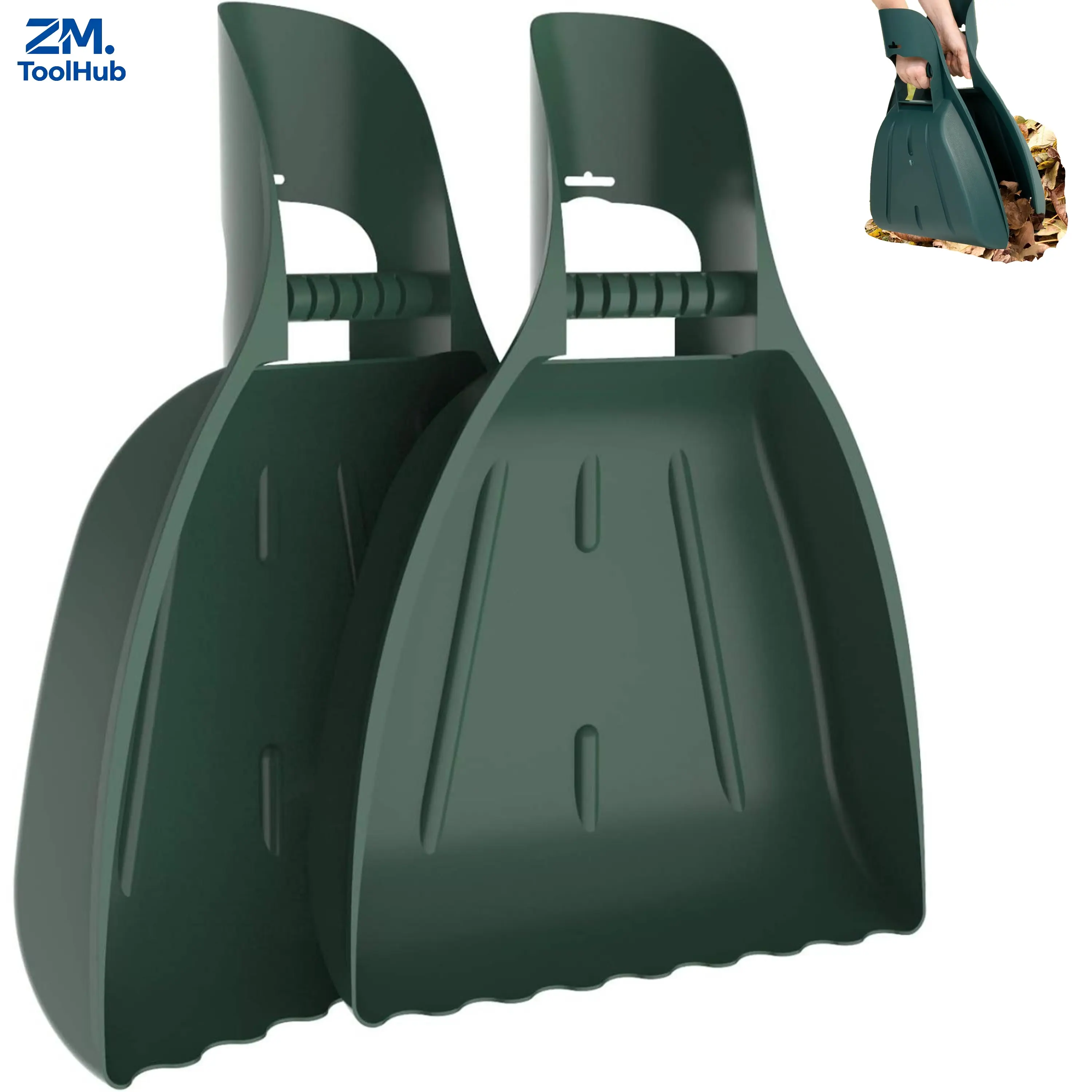 Green Lightweight Durable Hand Leaf Grabber Scoop Rakes, Multipurpose Garden Tool for Picking Leaves, Spreading Mulch & Daily Yard Maintenance