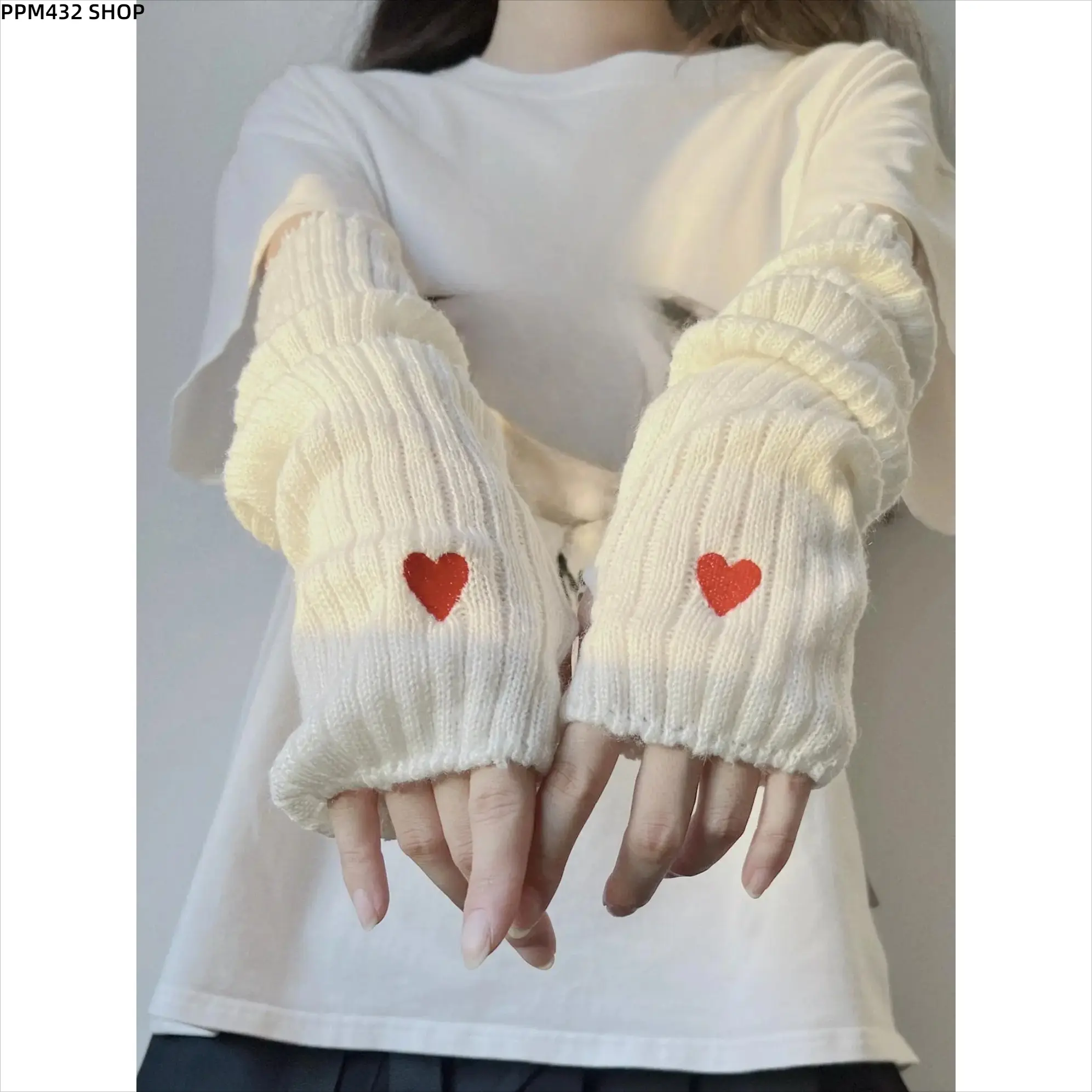 Women's Heart Embroidery Arm Warmers, Cute Y2K Knit Fingerless Gloves with Fashion Design, Cozy Winter Accessories for Women, Trendy Sleeve Gloves for Daily Wear, Streetwear and Casual Outfits