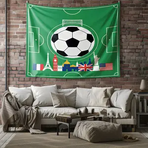 Pitch Line National Flag Soccer Art Tapestry, Flat Multi-country Flag Pattern, Lightweight Durable Fabric, Ideal Wall Makeover To Build Sporty Photo Spot For Boys’ Dorms