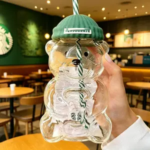 Tumbler Straw Starbucks Coffee Tumbler for Hot Cold Drinks Bearista Bear Cup Limited Edition 2025 Christmas Gift Green Glass