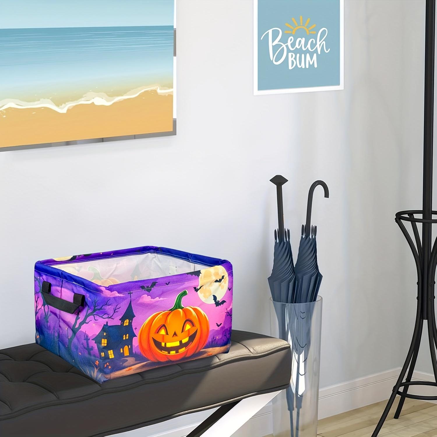 Halloween Pumpkin Design Collapsible Oxford Fabric Hamper, Square Foldable Storage Basket With Handles, Multipurpose Organizer Bin, Gift Basket Teacher Basket Book Basket, Halloween Basket, Fall Basket, Halloween Baskets, Spooky Basket, Laundry Baskets