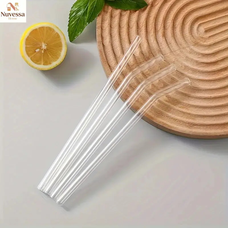 NUVES Borosilicate Glass Straws Set (4 Straws + 1), Reusable Heat Resistant Drinking Straws, Perfect Christmas Gift, Straw Combo