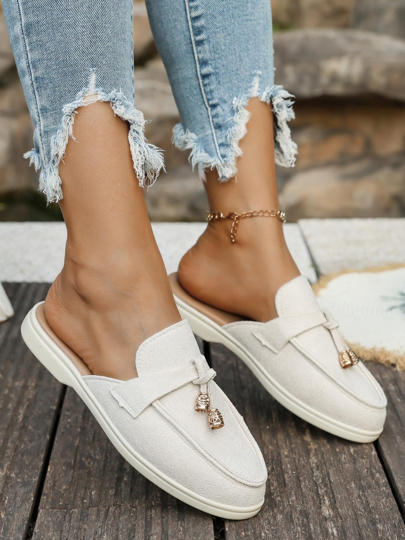 Spring & Fall Women's Casual Slip-On Mules, Size 36-43, Fashionable Outdoor Half-Drag Shoes, Comfortable Flat Heel Design, Footwear