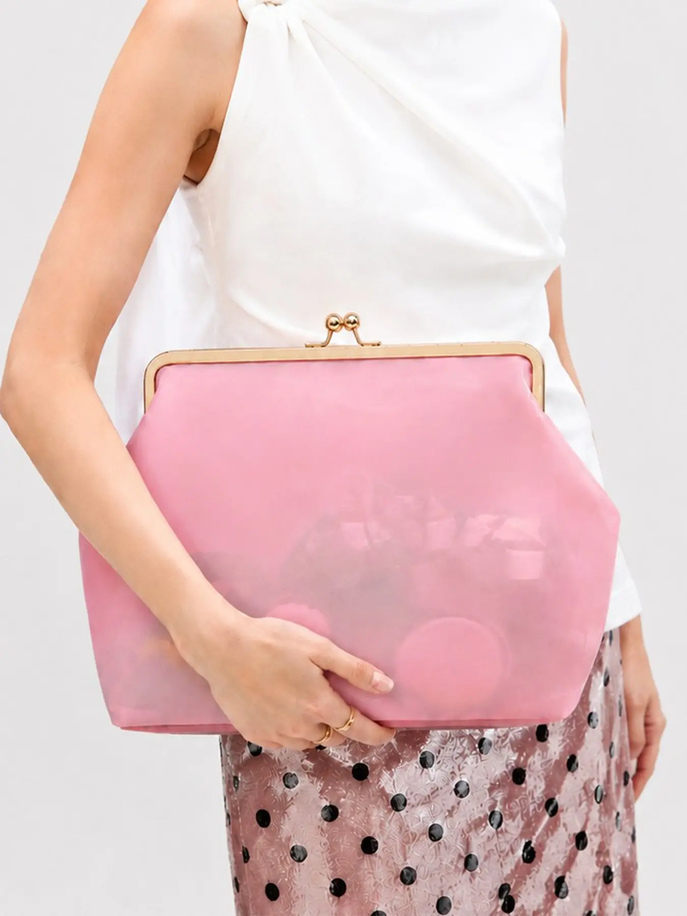 2026 Summer New Niche Kiss Lock Clip Jelly Bag, Macaron Color Transparent PVC Shoulder Clutch Handbag